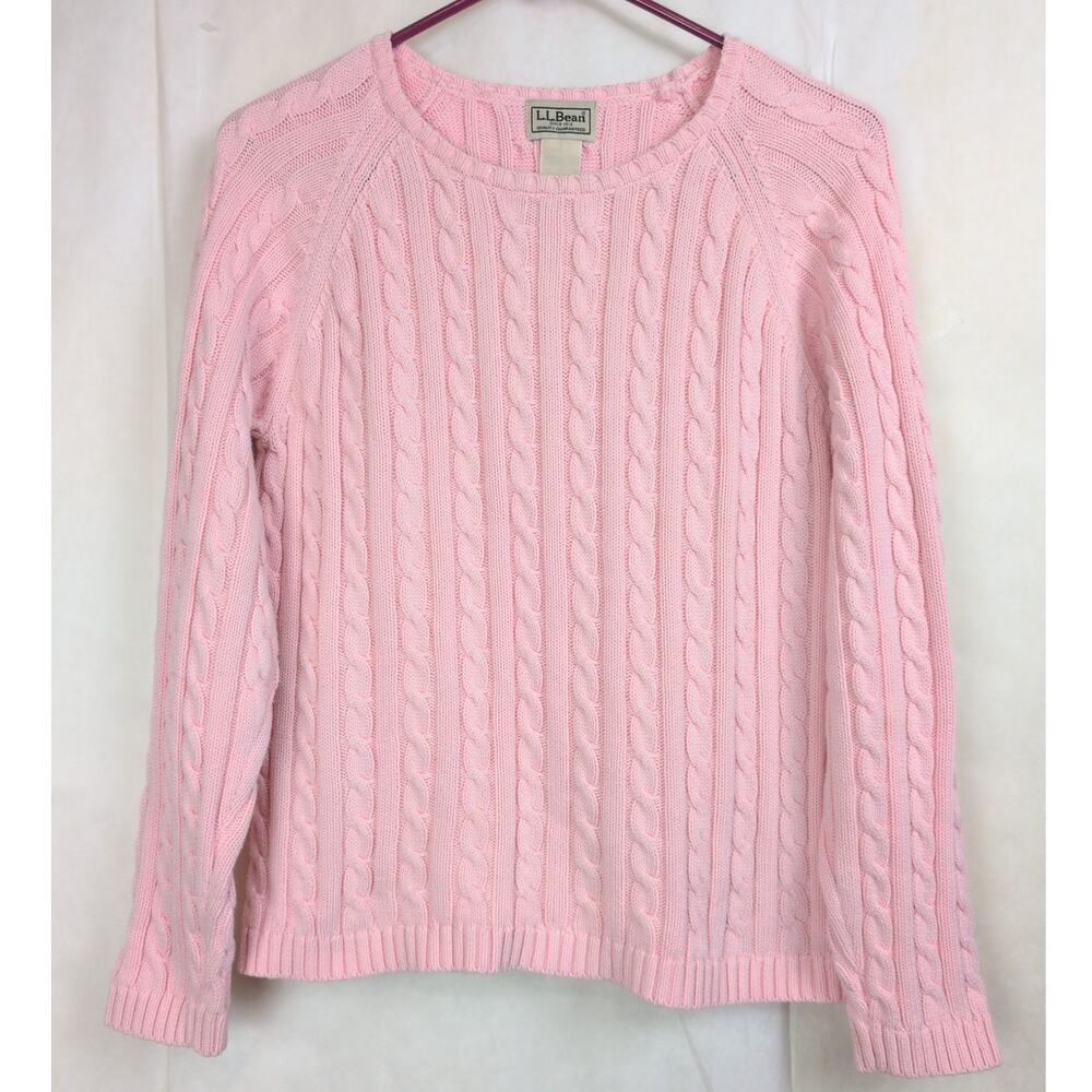 Vintage L.L. Bean pink cable knit sweater Size M Preppy Classic Fisherman Cabin